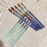 Kit professionnel de 5 outils de nail art en gros – Manche en plastique, stylos multifonctionnels à paillettes souples, pinceaux en nylon, liner ovale