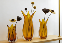 Vase à fleurs en verre artistique soufflé à la main RYLAVA, moderne et luxueux, hydroponique, ambre et vert, décoratif pour centre de table et mariage
