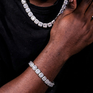 Chaîne cubaine unisexe en argent 925 avec diamants Moissanite couleur D, maillons carrés épais de 5mm et 6mm, style Hip-hop, collier et bracelet - Product Image 3