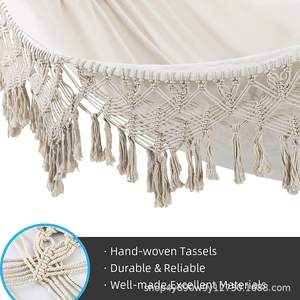 Hamac double Woqi en coton, style bohème avec pompons, portable, pour usage intérieur et extérieur, blanc, capacité de 226 lb - Product Image 3