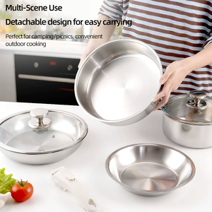 Juego de Utensilios de Cocina de Acero Inoxidable 304 de Grado Alimenticio con Mango Desmontable, Olla Profunda para Sopa y Sartén con Tapas para Camping, Hogar y Cocina - Product Image 3