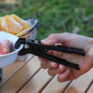 Outdoor Anti Scalding <b>Clip</b> Aluminum Alloy Black Multifunctional Camping Bbq Food Handling <b>Tool</b> For Picnic Barbecue Microwave Use - Product Image 1