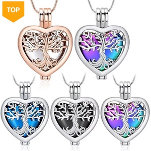 Perhiasan Kremasi untuk Abu, Kalung Urn Hati Pohon Kehidupan untuk Abu, Wanita Pria, Baja Anti Karat, Perhiasan Kenang-kenangan Berongga - Product Image 1