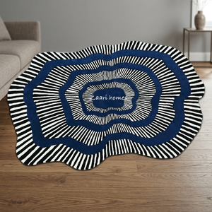 Hypnotic Wave Hand-Tufted Rug New Zealand Wool | Abstract Blue & Black Statement Rug - Product Image 3