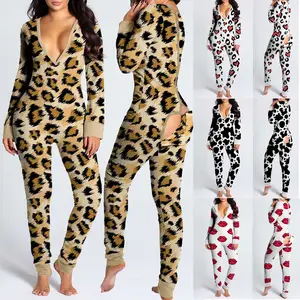 pijamas de trasero solapa Suppliers-Quanzan-Pijama personalizado de Navidad para mujer, ropa de dormir de una sola pieza con solapa y trasero