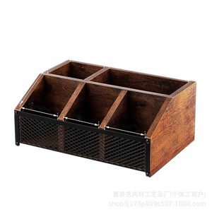 Coffee Station Storage Rack Wooden Organizer 4-7 Compartments Retro Countertop Tea Condiment Holder Multifunctional - Product Image 5