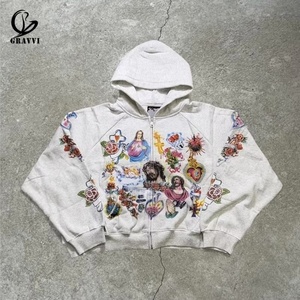 Sweat à capuche surdimensionné personnalisé avec fermeture éclair intégrale, en molleton épais, imprimé graphique intégral motif Saint, style streetwear, OEM ODM Marque Privée - Product Image 4