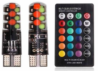 Ampoule led avec télécommande multicolore changeante, auto atmosphère W5W 194 168 5050SMD COB 12V silicone stroboscope T10 RGB LED lumière de voiture