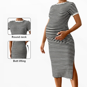 Robe de maternité <span class=keywords><strong>tendance</strong></span> et respirante pour séance photo, robe de maternité décontractée à col rond, robes de maternité confortables pour femmes enceintes - Product Image 1