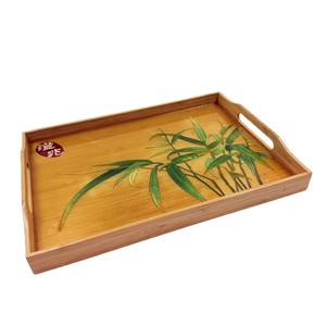 Plateau de service familial en bambou Chobi avec poignée, finition laquée, pour usage domestique dans le salon et la salle à manger - Product Image 1