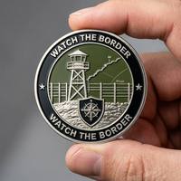 Pièce de défi personnalisée de style antique pour la remise des diplômes de la Border Patrol - Médaille commémorative de la Watchtower en alliage de zinc moulé sous pression, émail argenté et noir