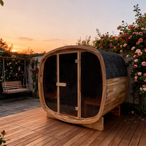 Sauna Tradicional de Vapor para 2-4 Personas, Construcción con Paneles de Cedro Rojo, Diseño Cuadrado con Puertas de Vidrio Tintado - Product Image 1