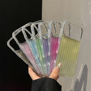 Glitter Stripes Diamond Laser Corrugated Rainbow Phone case for iPhone 17 16 15 Pro Max striped Gradient IMD Colorful back Cover - Product Image 1