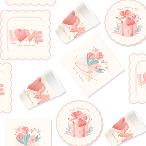 Ensemble de vaisselle DAMAI pour la Saint-Valentin, assiettes en papier pour la Saint-Valentin, assiettes et serviettes pour fête romantique, 8 personnes - Product Image 2