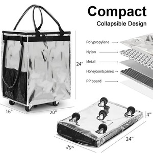 Biểu tượng tùy chỉnh tái sử dụng hàng tạp hóa mua sắm Xe đẩy có thể gập lại cán Tote Túi với bánh xe tùy chỉnh mô hình để đóng gói - Product Image 2