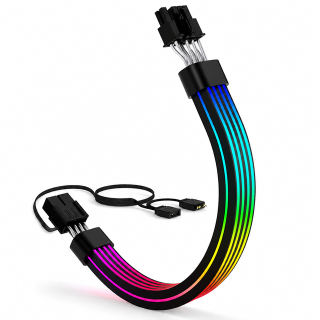 8 Pin RGB Power Extension Cable 360° Silicone ARGB LED Light Cable 27 LEDs Sync for PC GPU CPU PSU Cable Mod DIY Gaming PC