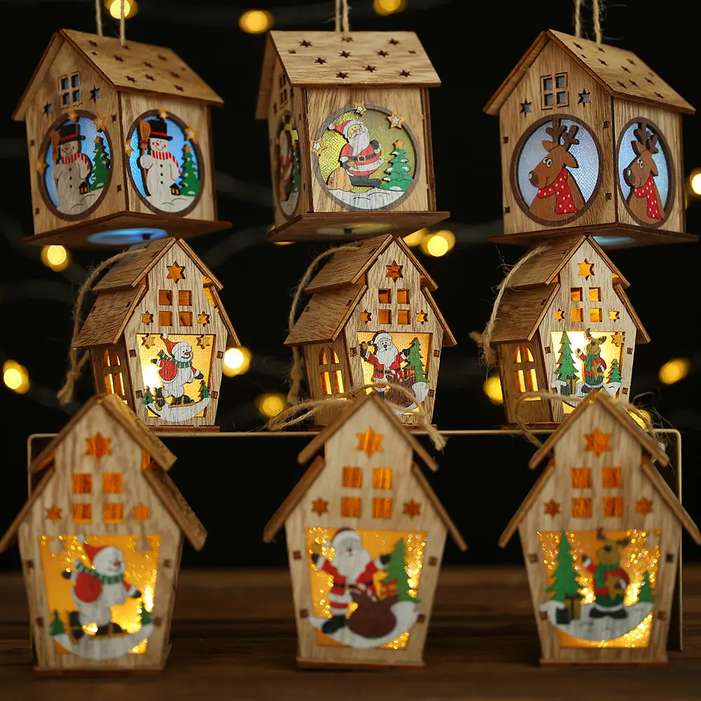Decoração de madeira para árvore de natal, enfeite de decoração caseira faça você mesmo, luzes de natal