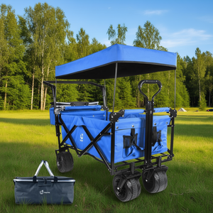 Chariot pliable Yoyoyo en tissu Oxford bleu avec roues tout-terrain, pour le camping et les courses, pliable avec auvent - Product Image 2