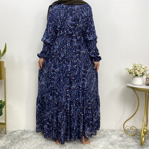 Vestidos Casuales de Verano Modestos de Gasa Floral con Forro Completo y Manga Larga, Abaya para Mujeres Musulmanas 6564 # - Product Image 3