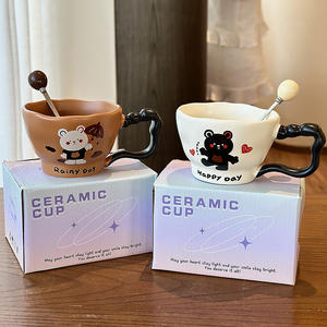 Mug en céramique avec poignée, design de dessin animé à large ouverture, pour café et thé, cadeau mignon pour filles, printemps 2025 - Product Image 4