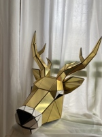 Casque de costume tête d'élk à surface miroir, masque de cerf géométrique fait main pour danseur de club, cosplay de festival et décoration murale