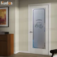 Portes de salle de bain intérieures à cadre en bois de style européen Porte battante en verre pour le linge