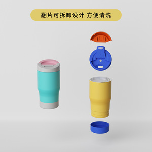 Stainless Steel Tumbler 304 <b>Insulated</b> Cup Dual Drink Travel Coffee <b>Mug</b> With Car Holder Fluorescent Yellow - Product Image 4