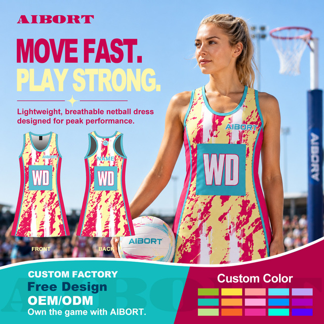 Aibort Custom Netball Dresses for Women Girls Sublimated Netball Uniform Teamwear Manufacturer