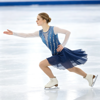 Robe de patinage et de danse bleu marine dégradé pour enfants et adultes, à manches longues en maille, dos diagonal orné de strass, pour compétition et spectacle de patinage sur glace