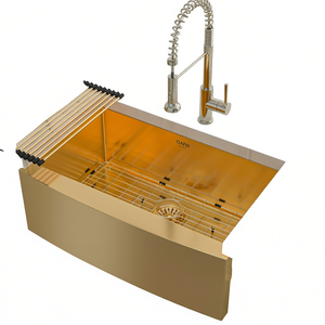 Fregadero de cocina Clarad de 36 pulgadas, estilo rústico con delantal frontal, de un solo tazón, de acero inoxidable pulido, color dorado - Product Image 1