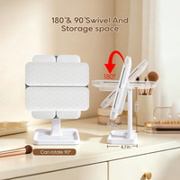Miroir de maquillage pliable à LED rechargeable par USB, rotation reconfigurable, grossissement 2X/3X, pliable sur trois côtés, pour bureau