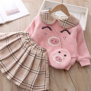 Nuova moda invernale <span class=keywords><strong>vestiti</strong></span> per bambini e ragazze gonna di lana e maglione Set Casual cotone stampa abbigliamento per bambini - Product Image 3