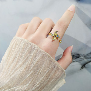Anillos giratorios con diseño de molino de viento, ajustables, con microincrustaciones de circonita azul y rosa, chapados en oro sobre cobre, joyería para aliviar la ansiedad para niñas - Product Image 3