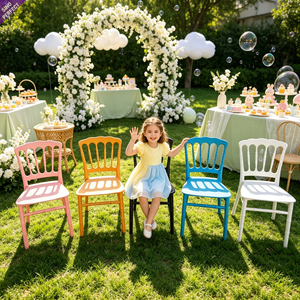 Chaise Napoléon en résine plastique pastel empilable multicolore pour enfants, idéale pour la vente en gros, les mariages en plein air et la location pour événements pour enfants - Product Image 1