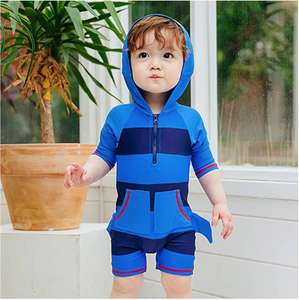 Maillot de bain une pièce à manches longues pour bébé garçon avec chapeau UPF 50+ Ensemble de maillot de bain anti-UV motif requin - Product Image 2
