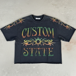 Camiseta de Hombre Oversize de Algodón 100% con Estampado Digital, Lavado Ácido, Estilo Vintage Desgastado, Ajuste Holgado, Personalizada OEM, Estilo Urbano - Product Image 1