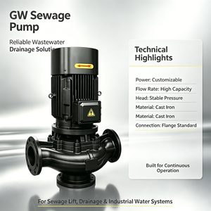 ปั๊มน้ำเสียแบบแนวตั้งชนิดไม่กั้นอุดตัน รุ่น GW Pipeline Sewage Pump สำหรับโรงบำบัดน้ำเสีย ปั๊มแรงดันสูง - Product Image 5