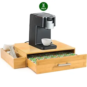 Bamboo Coffee Pod Holder Storage Organizer with Drawer and Side Storage Box for Keurig Cup Pods,Tea Storage and Espresso Pods