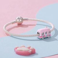 Breloque en forme de chat rose plaqué argent, pendentif animal de dessin animé, bijoux unisexe, cadeau