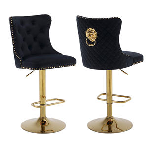 Tabouret de Bar Moderne <span class=keywords><strong>en</strong></span> Velours Carré Fait Main Hauteur Réglable avec Base Chromée pour Hôtel Salle à Manger Maison Bar Salon - Product Image 5