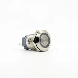 Anel de cabeça plana do símbolo de potência LED 19mm interruptor de botão de pressão de aço inoxidável à prova d'água travamento momentâneo