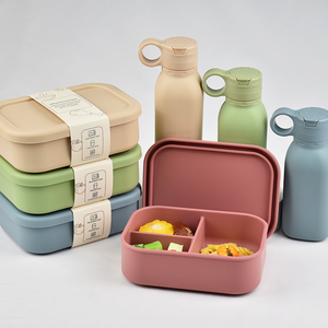School Portable 750ml 3 <b>Compartment</b> Leakproof Bpa Free Silicone <b>Lunch</b> <b>Box</b> Water Bottle Set Microwavable Heatable Kids - Product Image 4