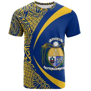 3D baskılı Nauru artı boyutu erkek gömlek toptan sıcak satış ceket kol Lauhala daire erkek gömlek boy T Shirt Streetwear