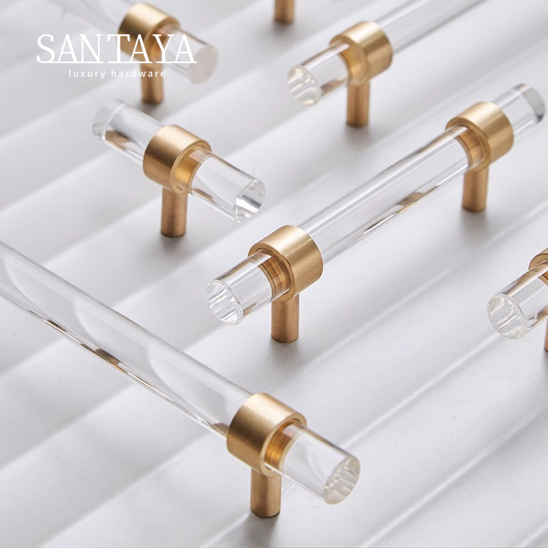 Modern Minimalist Brass Furniture Handles Transparent Acrylic Silver Gold Dresser Drawer Kitchen Cabinet Knobs for Bedroom