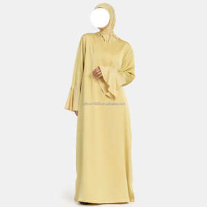 Abito Willson in Jersey Satinato <span class=keywords><strong>con</strong></span> Maniche, Scollo a V, Elegante, Comodo, Semplice, Delicato, Stile Liscio <span class=keywords><strong>con</strong></span> Spacchi Laterali, Abaya per Donne - Product Image 2