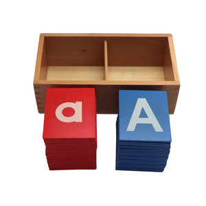 Montessori Toys-letras de papel de lija del alfabeto, mayúsculas y minúsculas, 52 letras y caja de almacenamiento de madera, juguetes educativos de madera - Product Image 1