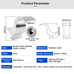 Cascade de <span class=keywords><strong>piscine</strong></span> hors sol en acier inoxydable 304, résistante à la rouille, buses de cascade, décoration de la maison, cascades - Product Image 3