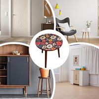 Meja Kopi Bundar Berbahan Kayu Solid dengan Motif Cetak, Cocok untuk Dekorasi di Ruang Tamu atau Kantor