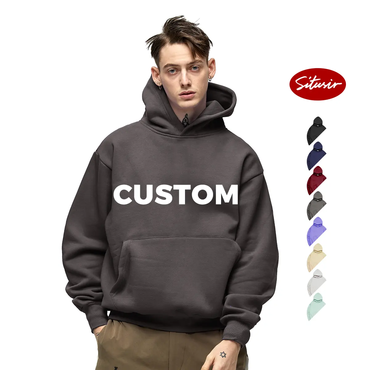 Aangepaste Oversized Heren Hoodies & Sweatshirts 400gsm Dikke Hoge Kwaliteit Heren Effen Hoodie