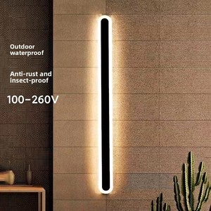 Lampada da Parete LED a Striscia in Acciaio Inox per Esterni, Design Lineare Ultra-Minimalista Moderno, Creativo con Bordi Arrotondati, Dimmerabile - Product Image 1